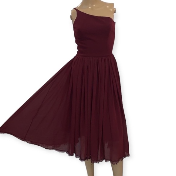 DRESS the population Burgundy Red One Shoulder bridesmaid midi dress size Small - Picture 3 of 15